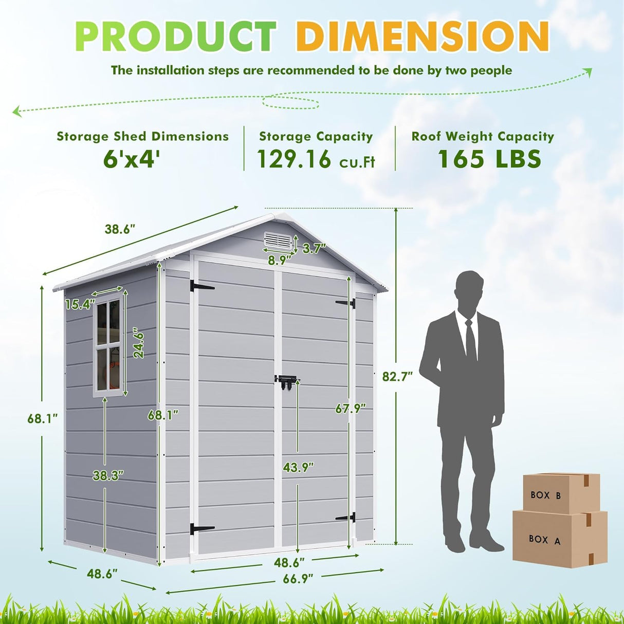 Devoko 6x4 FT Outdoor Storage Shed, Plastic Resin Garden Shed with Lockable Door & Built-in Floor, Waterproof Tool Shed for Backyard, Patio, Lawn, Pool Supplies (Grey) Devoko