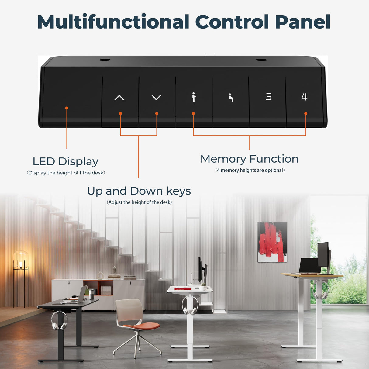 FitStand Adjustable Stand Up Desk with Memory Preset, Standing Desk 55 x 24 Inch Electric Stand Up Desk Home Office Desk Computer Workstation Sit Stand Desk, Splice Black Top + Black Frame FitStand