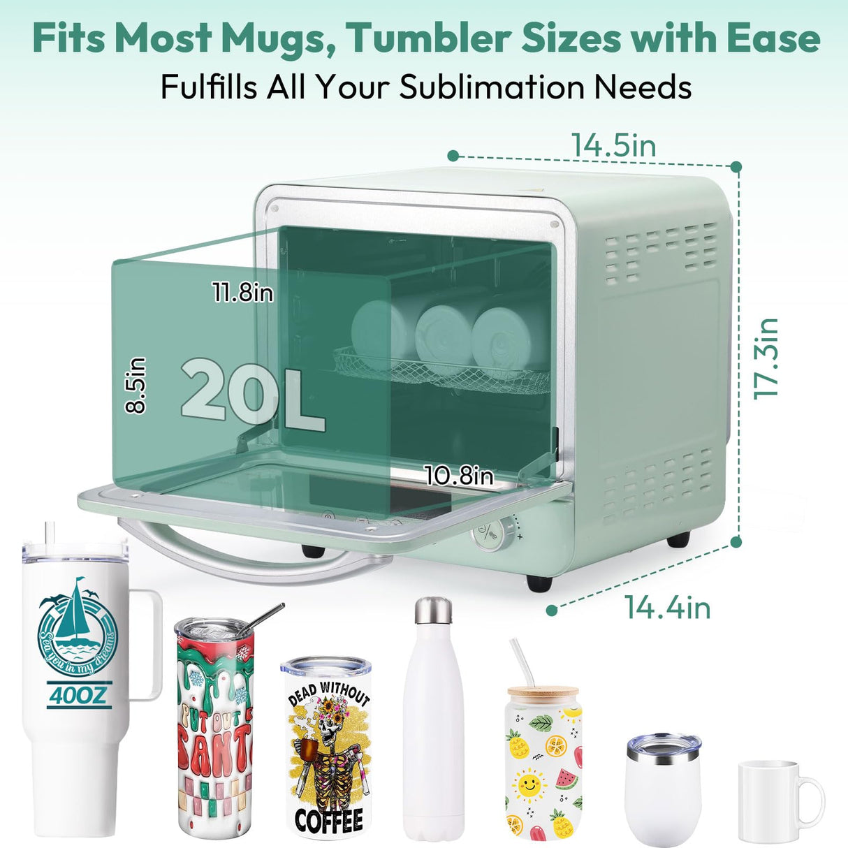 OFFNOVA Sublimation Oven Machine, 20L 110V 1250W Convection Oven for Sublimation Blanks Mugs Tumblers Cups Water Bottles Bulk Printing, with Oven Glove and Shrink Wrap OFFNOVA