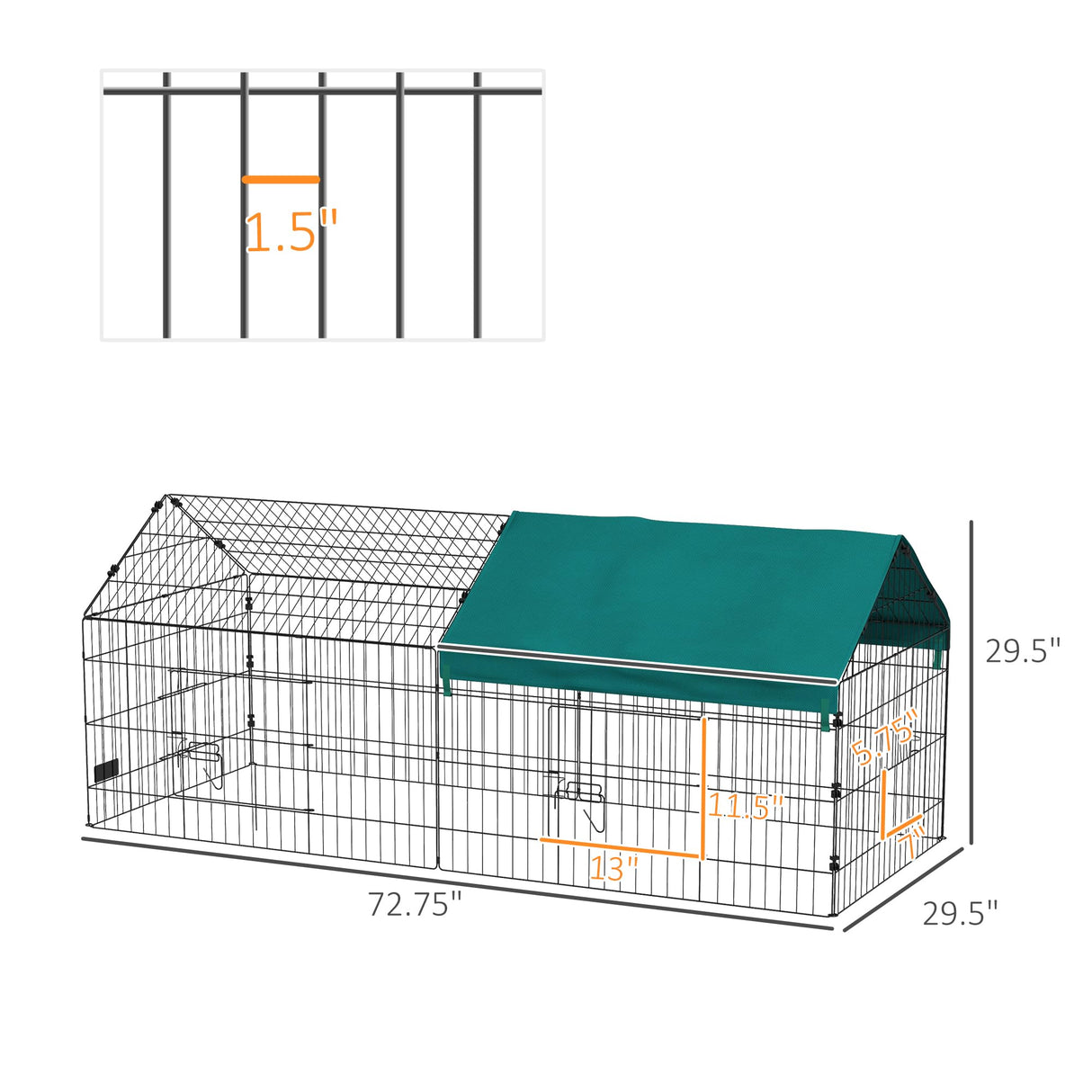 PawHut 73" L Metal Chicken Playpen, Small Animal Cage, Chicken Coop, Pet Yard Fence for Rabbits, Chinchillas with Roof for Indoor & Outdoor, 29.5" H, Green PawHut