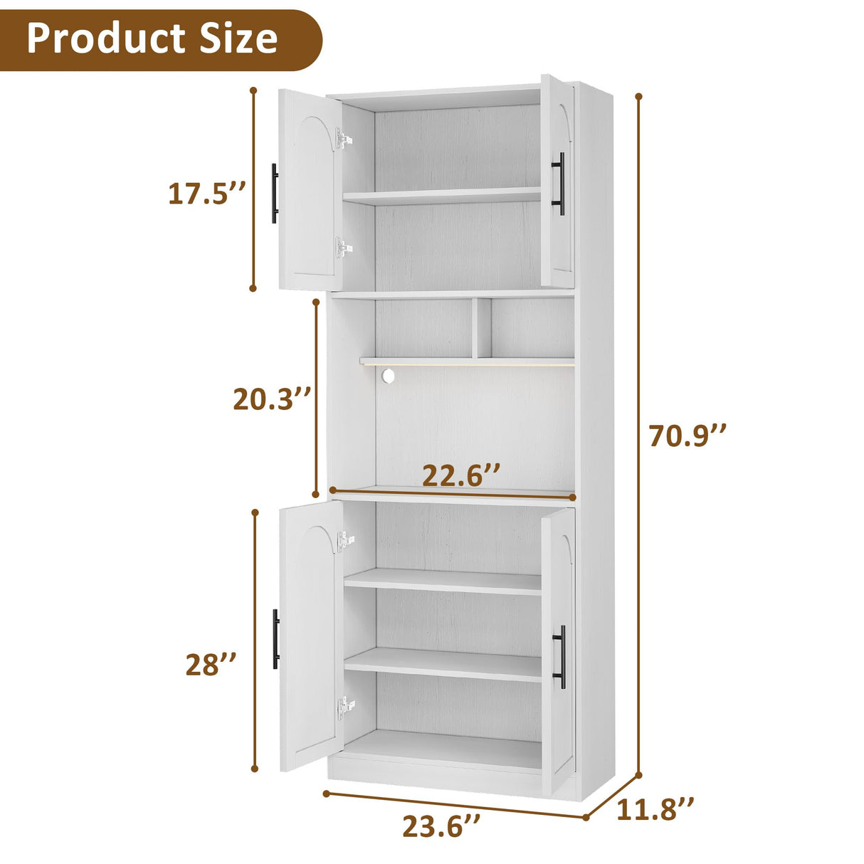 GarveeHome 71” Tall Kitchen Pantry Storage Cabinet with Microwave Shelf and LED Light, Storage Cabinet with Door and Shelve, Hutch Cabinet with Storage for Dining Room, Living Room, Bathroom, White GarveeHome