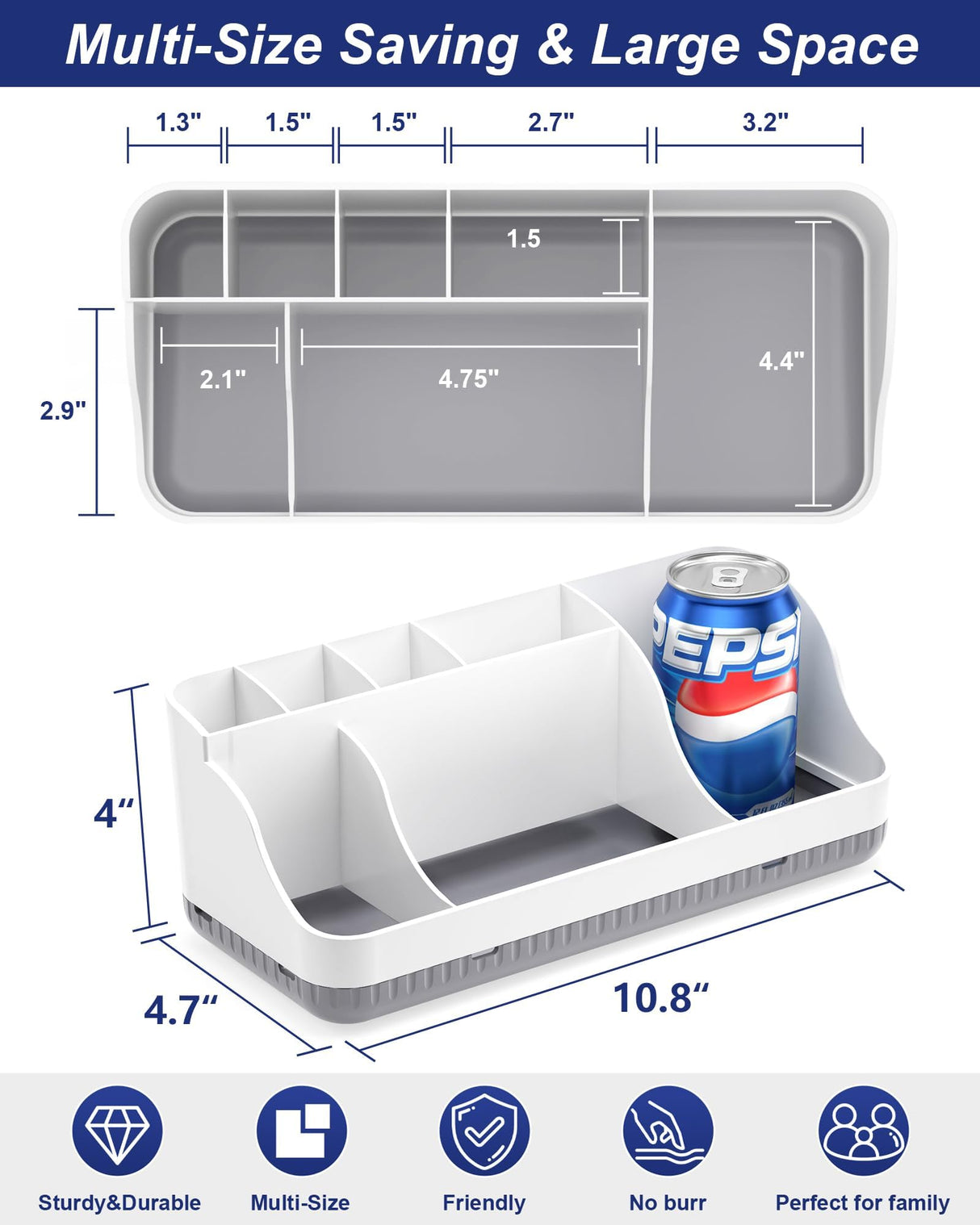 Bathroom Counter Organizer and Storage, 7 Slots Detachable Toothbrush Holders for Bathrooms, Anti-Slip Electric Toothbrush and Toothpaste Holder Countertop Vanity Organizer Accessories for Adults Kids Homtalker