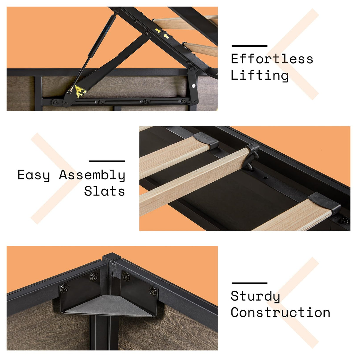 AMERLIFE Lift Up Storage Bed, King Bed Frame with Storage Underneath, Wooden Platform Bed Frame, Solid Wood Slats Support, No Fixed Headboard, No Box Spring Needed, Rustic Grey AMERLIFE