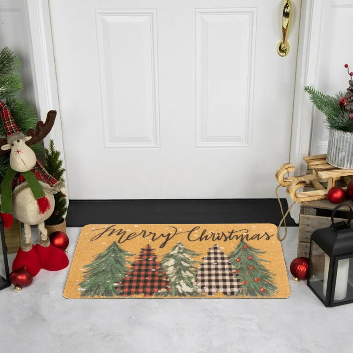 Mealah Christmas-Welcome-Doormat for Outdoor-Entrance - Non-Slip-Coir-Winter-Welcome-Door-Mat Xmas Trees Front-Door-Mat 17 x 29 Inch Mealah