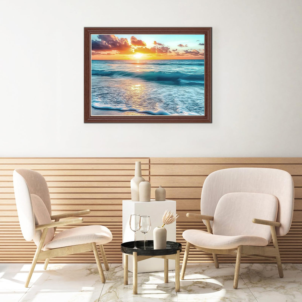 Lxmsja Beach Ocean Diamond Art Kits for Adults, Sunset DIY Full Drill Diamond Painting Kits for Beginners, 5D Gem Art Crafts for Adults, Home Wall Decor 16x12 inch Lxmsja