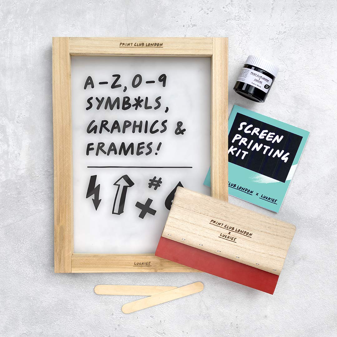 Luckies Screen Printing Kit - Craft Supplies for Adults - Screen Printing Machine - Art Supplies - Starter Kit with Guide - Make Your Own Tshirt Stencil & Print Ink - DIY T Shirt - Reusable Vinyl Luckies of London Ltd