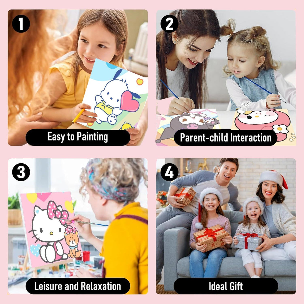 nekpiahu 6 Pack Cartoon Paint by Numbers for Kids with Framed Canvas-Cartoon Paint by Numbers for Kids Ages 4-8-12, Kid Paint by Number Crafts Kits for Home Wall Decor GIF 8X8incht(with Wooden Easel) nekpiahu