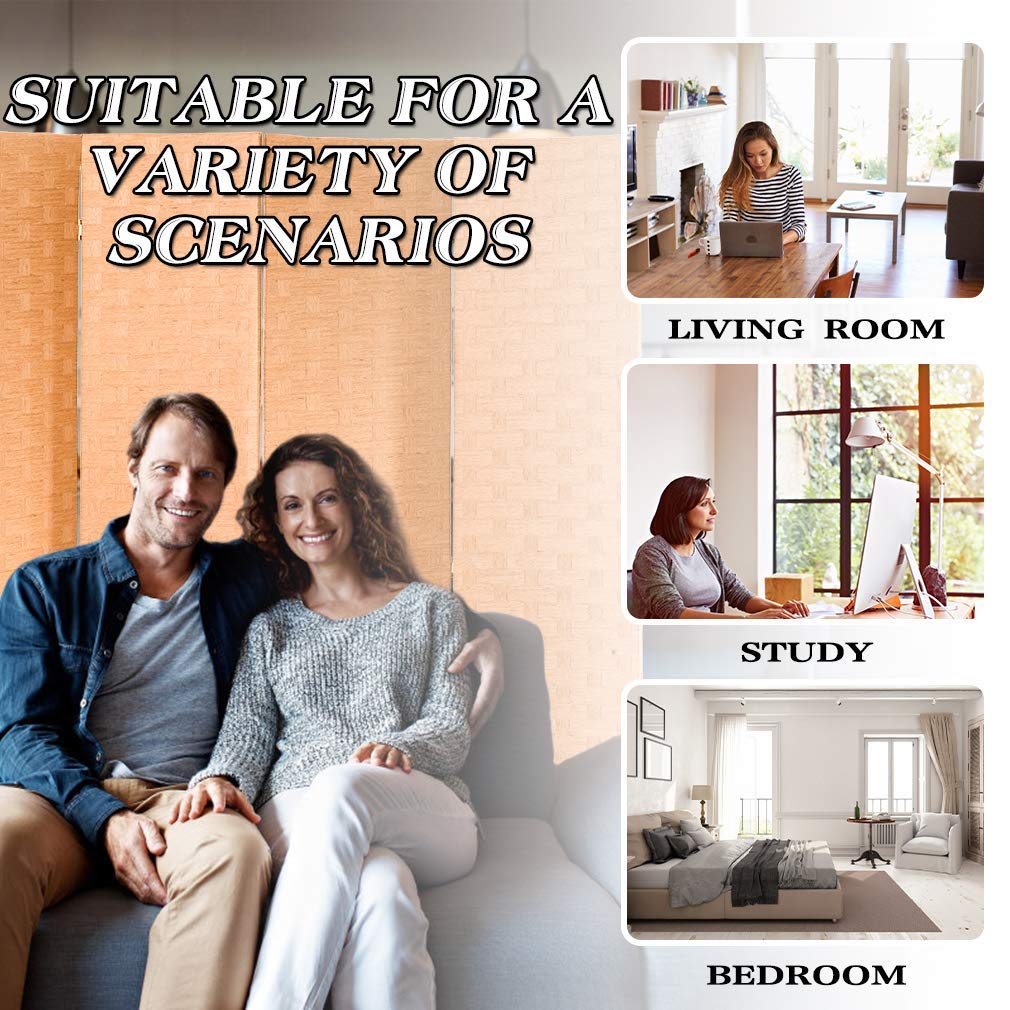 Room Dividers and Folding Privacy Screens 4 Panel 6 ft Foldable Portable Room Seperating Divider, Handwork Wood Mesh Woven Design Room Divider Wall, Room Partitions and Dividers Freestanding, Natural Dkeli