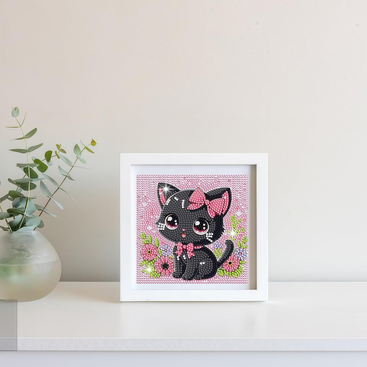 Diamond Art Kits for Kids with Wooden Frame, Cat Animal Diamond Art for Kids Ages 8-12, Full Drill Small Diamond Painting Kits for Kid Beginners, DIY Big Gem Art for Home Wall Art Decor 7X7 inch CSZPPQAF