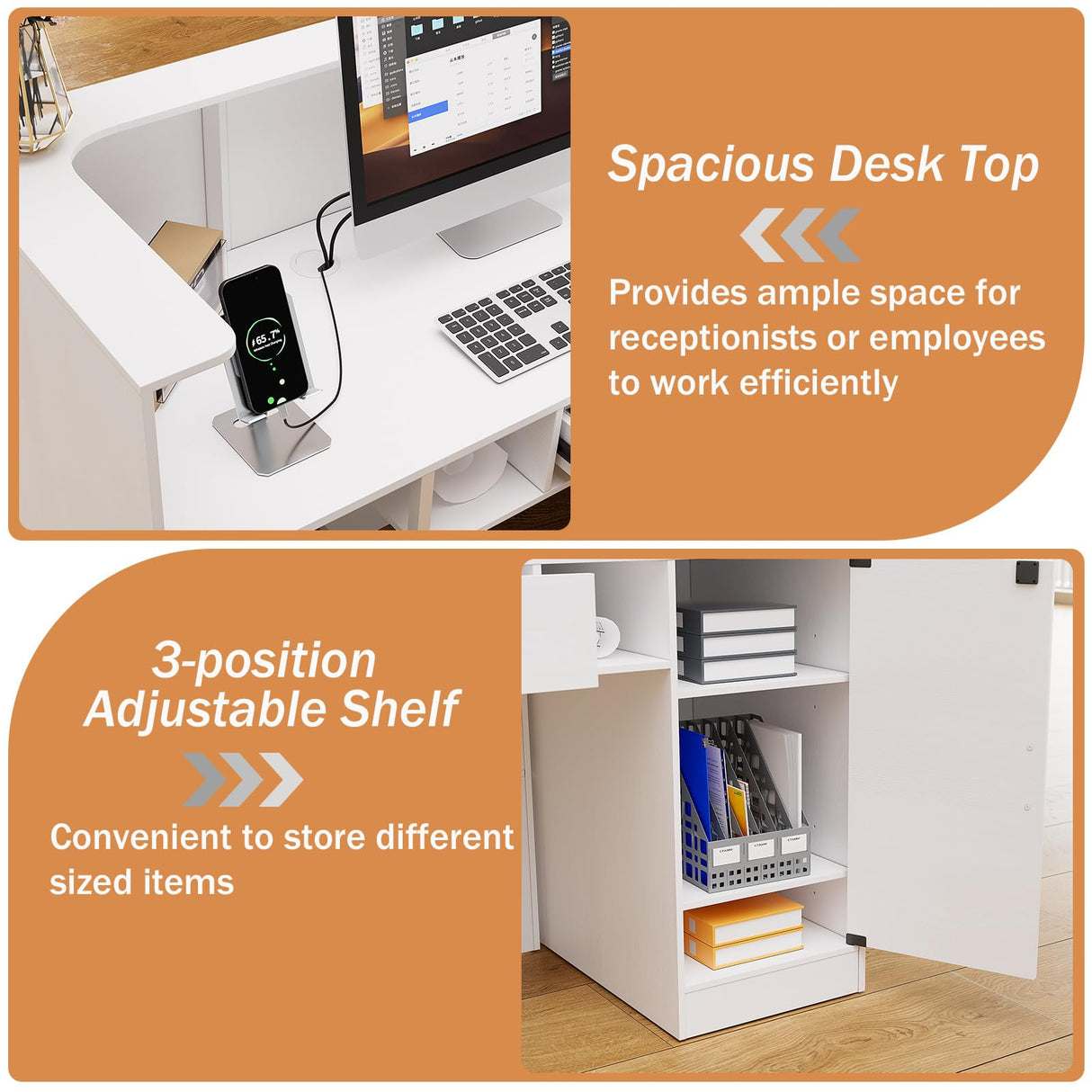 PAKASEPT Modern Reception Desk with LED Lights, 63 Inches Front Counter Table with Lockable Drawer & Shelves, Checkout Counter for Reception Room, Lobby, Beauty Salon, Retail,Office PAKASEPT