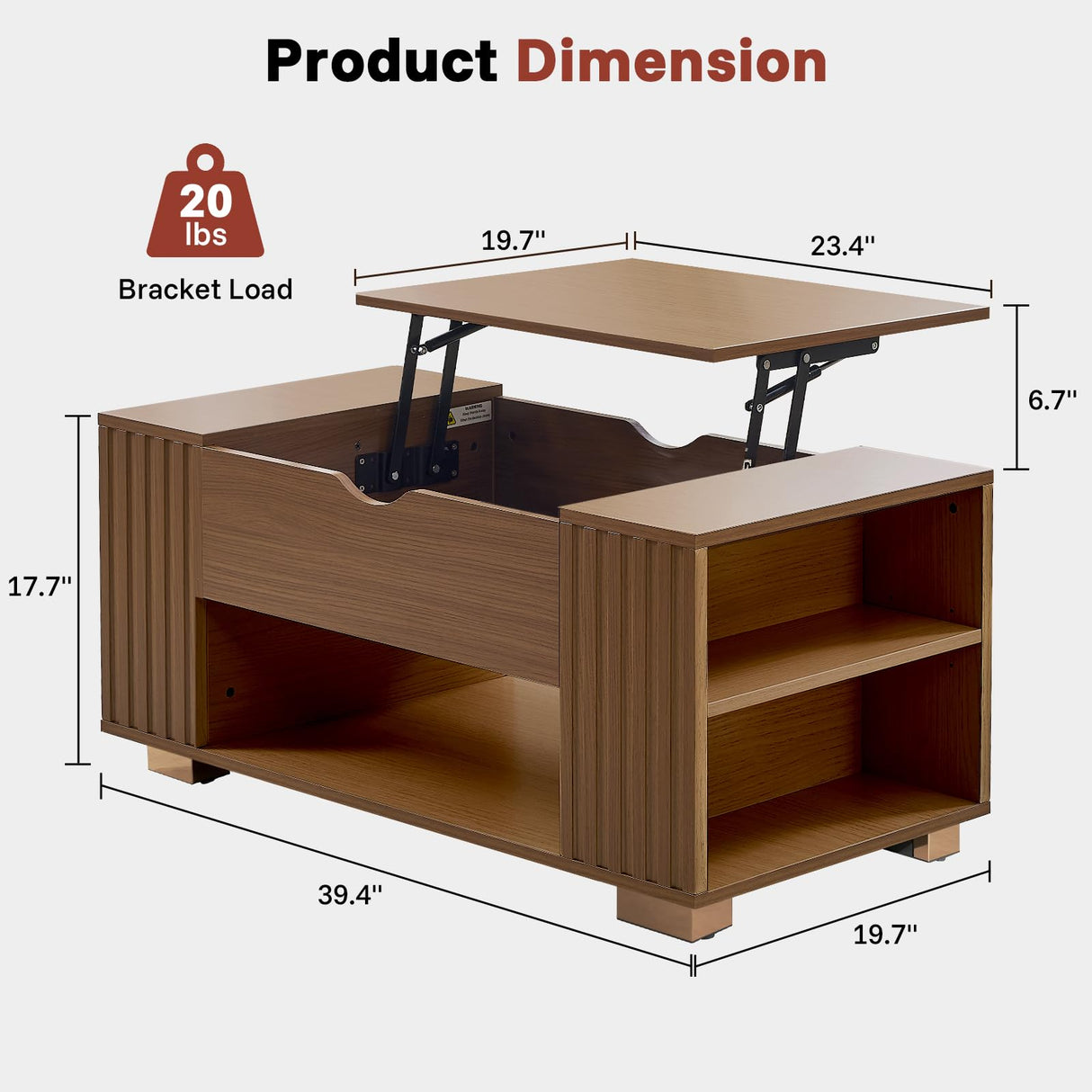 Redkey Lift Top Coffee Table -Fluted Wood Center Table with Hidden Compartment and Storage Shelf- Lift Tabletop for Home Living Room Office - Walnut Redkey