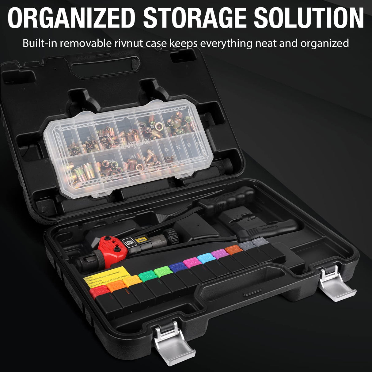 Rivet Nut Tool, GIANTISAN 16-Inch Rivnut Tool Kit with 12 Metric and SAE Mandrels, 176Pcs Rivet nut Assortment Kit, and Rugged Carrying Case G GIANTISAN