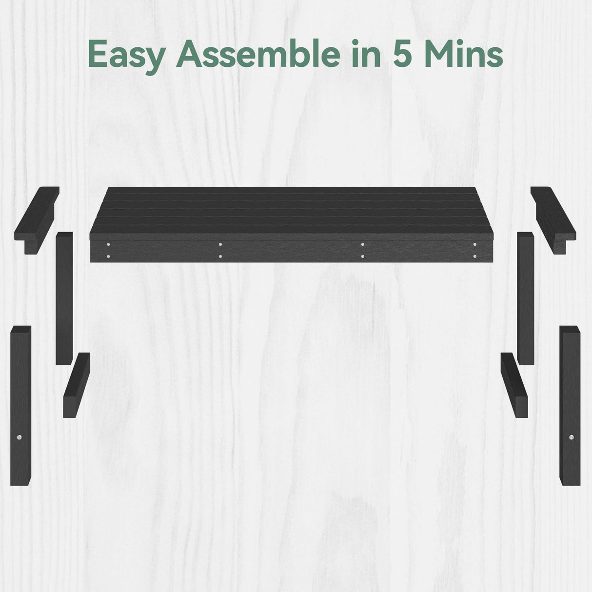 ACUEL 48" HDPE Outdoor Bench, All-Weather & Fade-Resistant 2-Person Garden Bench, Low Maintenance Patio Bench for Garden, Porch & Patio,Black ACUEL