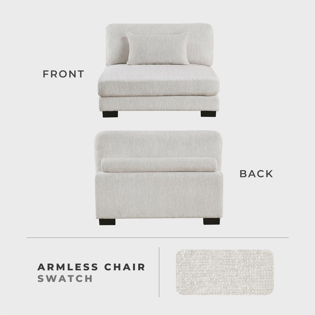 Lexicon Modular Sectional Sofa for Living Room, Textured Microfiber Armless Chair with Pillow, Units of Modular Sectional Couch, Upholstered Chair for Customizable Sectional Sofa Couch, Beige Lexicon