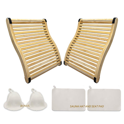 BESTNEWIE Flexible 19 Bars Bamboo Sauna Backrest, Cooler Than Wood, Complete with a Sauna Hat and a Seat Pad, Slip-Resistant Rubber Pad. Sauna Accessory Set (2 Pack)