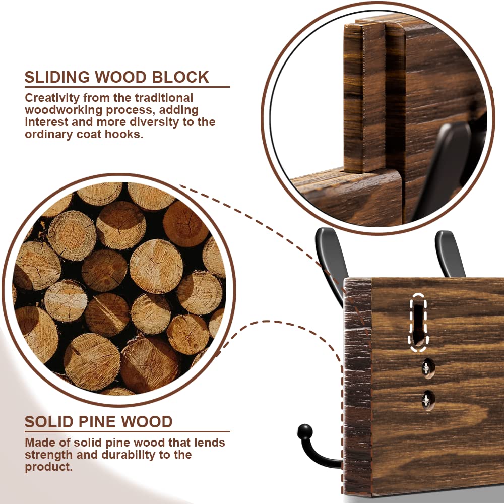 U-Chain Wooden Wall Coat Rack with 8 Tri Metal Hooks for Hanging Coats, Backpacks and More - 28 Inch Wall Mounted for Mudroom, Farmhouse Entryway U-Chain