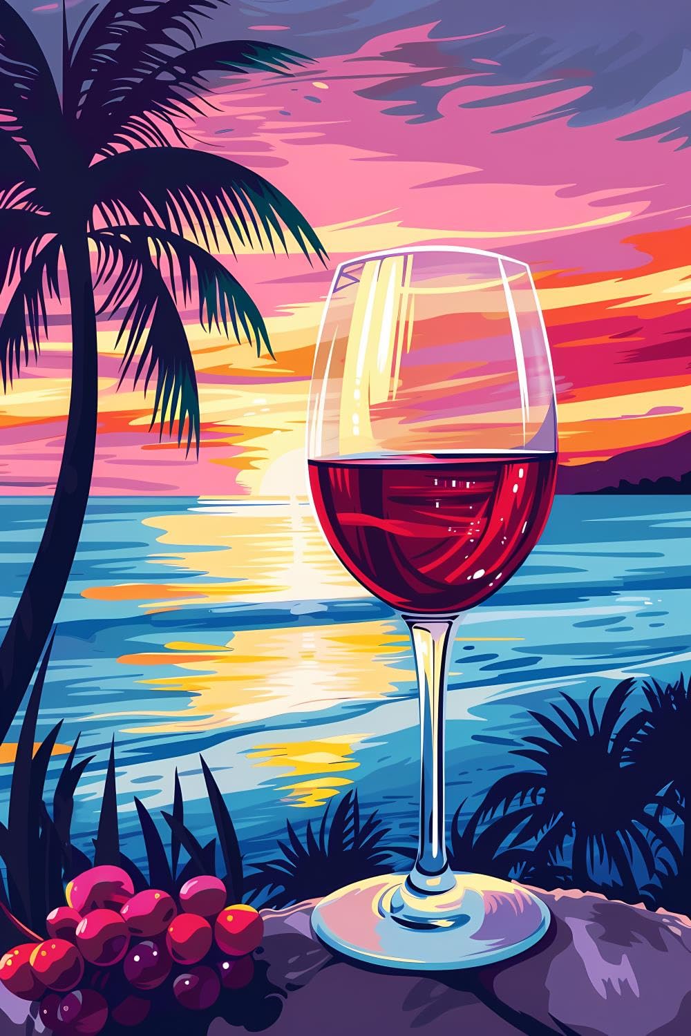 DIY 5D Diamond Painting Kits for Adults Diamond Art The Wine Glass on The Rock Rhinestone Diamond Embroidery Glass Craft Kits for Living Room Bedroom Wall Decor Gift 12x18 inch JOEAUEN