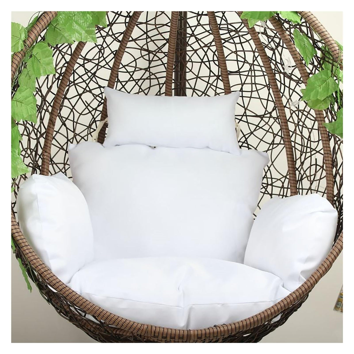 Outdoor Swing Egg Chair Cushion with Headrest & Ties, 7cm Thick Soft PP Cotton, Waterproof Patio Cushion for Egg Hanging Chairs, Garden, Balcony(White) Generic