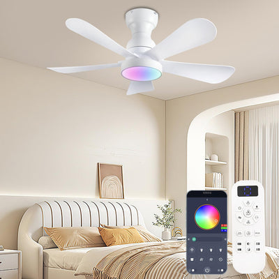 NKPU 36inch Ceiling Fans with Lights and Remote/App Control, Flush Mount Ceiling Fan with Reversible Dc Motor RGB Dimmable Light, Noiseless White Modern Small Ceiling Fan for Bedroom Indoor/Outdoor