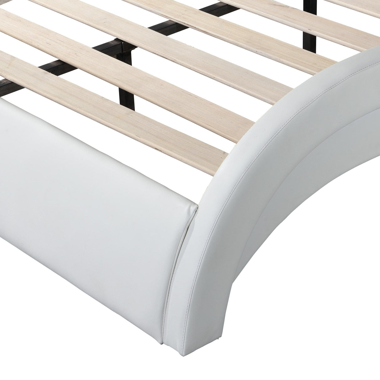SOFTSEA King Size Upholstered Bed with LED Light and USB Charging Port, Bluetooth Connection, Backrest Vibration Massage, Curve Design, Wood Slat Support, No Box Spring Needed, White SOFTSEA