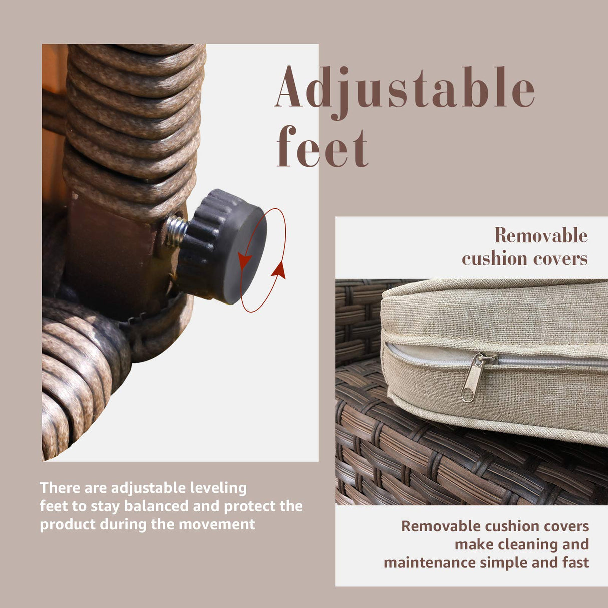 SUNSITT Outdoor 2-Piece Half-Moon Patio Furniture Curved Outdoor Sofa Wicker Sectional Set with Beige Cushions SUNSITT