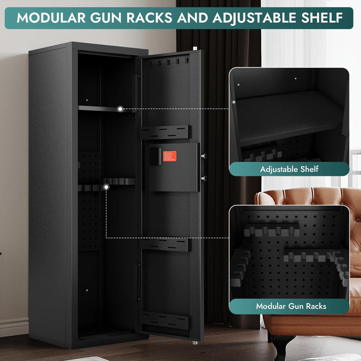 Karini Gun Safe 10-15 Biometric Gun Safe for Rifles Rifles and Pistols Fingerprint Gun Cabinet Gun Safes for Rifles with Optics Pistol & Firearm Storage | Includes Removable Shelf Karini