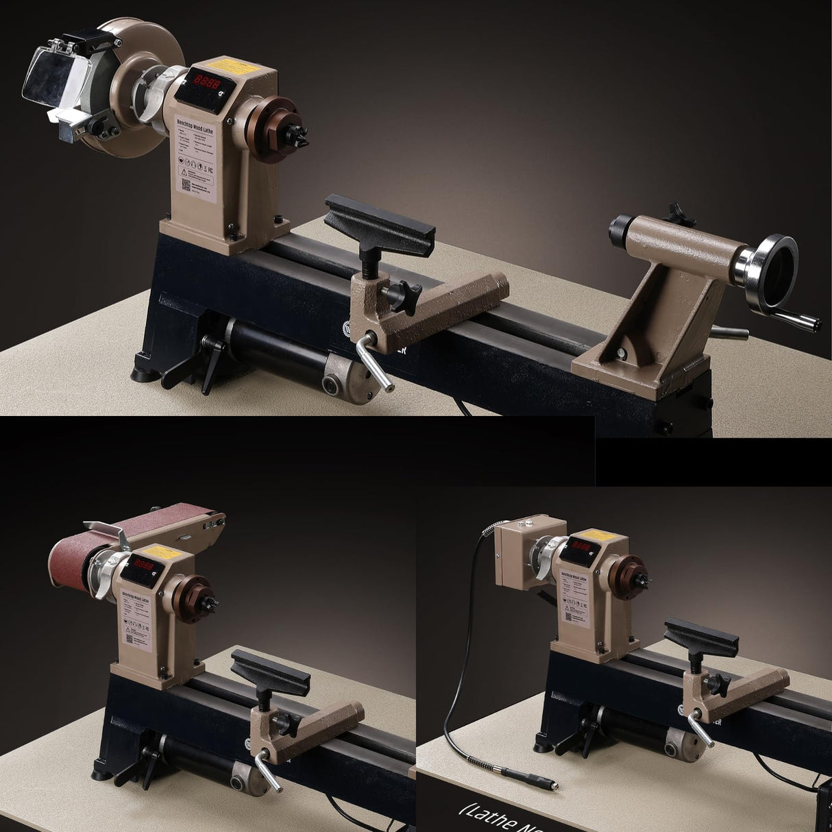 WOODSTARTER 12" x 18" Wood Turning Lathe, 1 HP Benchtop Woodworking Lathe with Variable Speed 650-3800 RPM, Dual-Function Design with Extension Ports for Belt Sander or Grinding Wheel or Rotary Kit WOODSTARTER