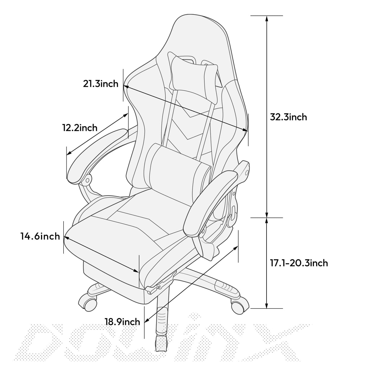 Dowinx Gaming Chair Ergonomic Racing Style Recliner with Massage Lumbar Support, Office Armchair for Computer PU Leather E-Sports Gamer Chairs with Retractable Footrest (Black&Grey) Dowinx