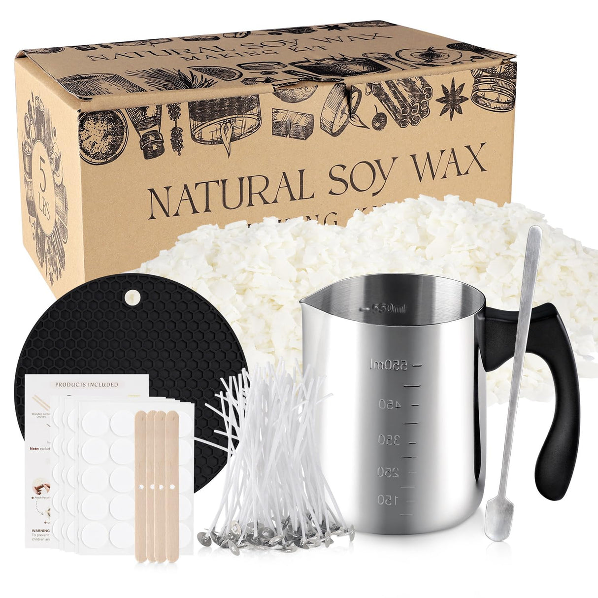 Candle Making Kits for Adults,Beginner,Kids, Soy Wax, Making Supplies Include 5 LB Soy Wax Flakes, 100 Candle Wick, Centering Devices, Melting Pot Wfmolcand