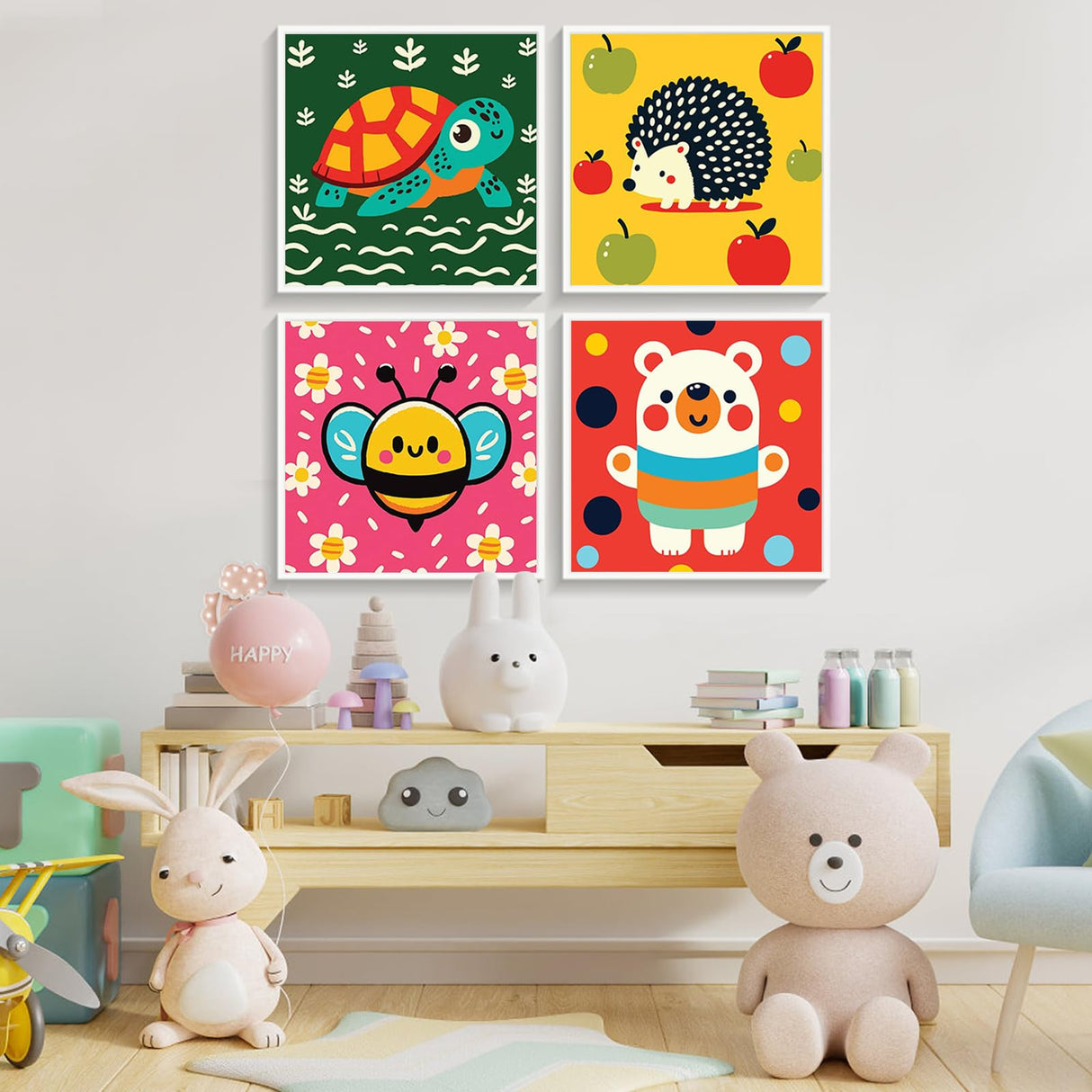 Framed 4 Pack Paint by Numbers Kit for Kids, Cartoon Paint by Number for Kids Ages 4-8 Easy Cute Animal Kids Paint by Number Kits Age 8-12, DIY Acrylic Oil Painting by Numbers for Kids 8x8 Inch Fountor