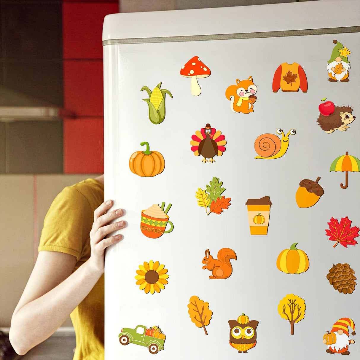 Relaxweex 24 Pcs Fall DIY Wooden Magnets, Thanksgiving Autumn Wood Painting Art Crafts, Pumpkin Fridge Magnets Craft Kits for Activities Gifts Home Party Relaxweex