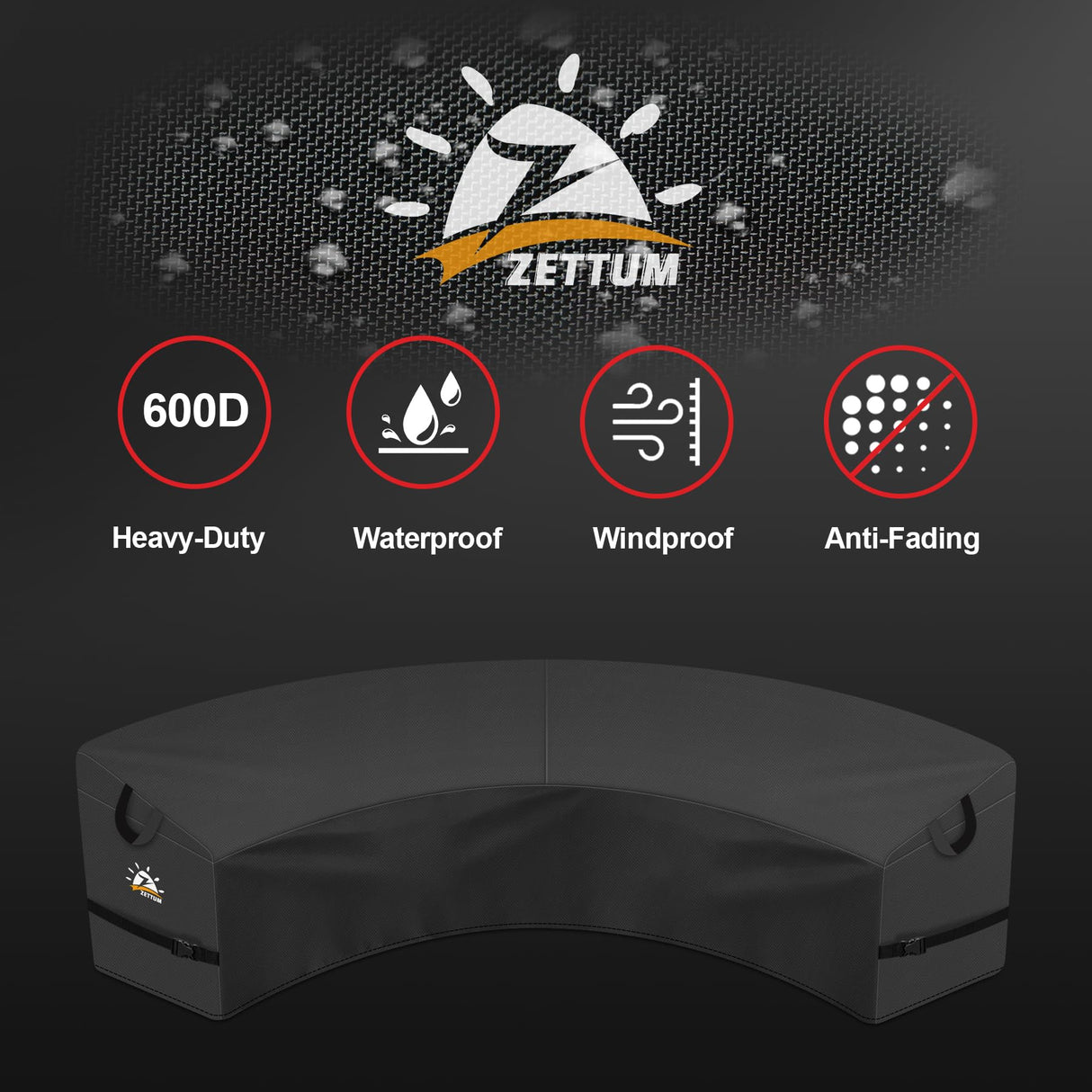 Zettum Outdoor Curved Sectional Cover - Patio Sectional Sofa Cover, 600D Waterproof Patio Furniture Covers for 2-3 Seater Outdoor Sectional Sofa and Couch, 94"(Back)/60"(Front) Zettum