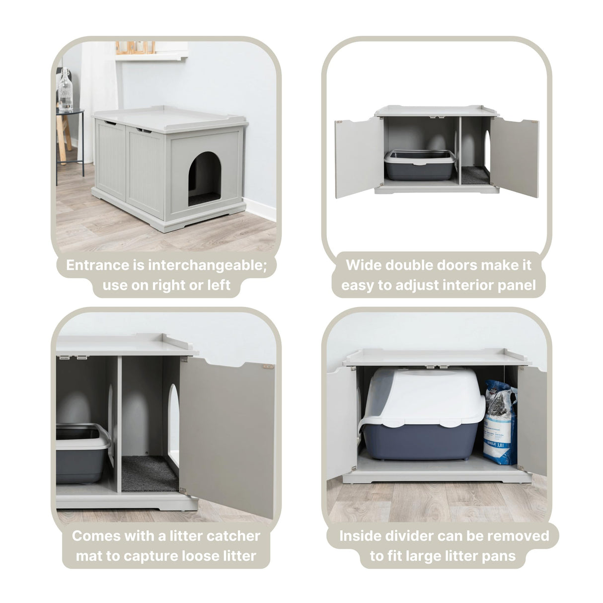 TRIXIE XL Furniture Litter Box Enclosure (Gray), Hidden Litter Box for Cats with Openings on Either Ends & Large Ventilations Slots, Double Doors for Easy Cleaning, Removable Divider TRIXIE