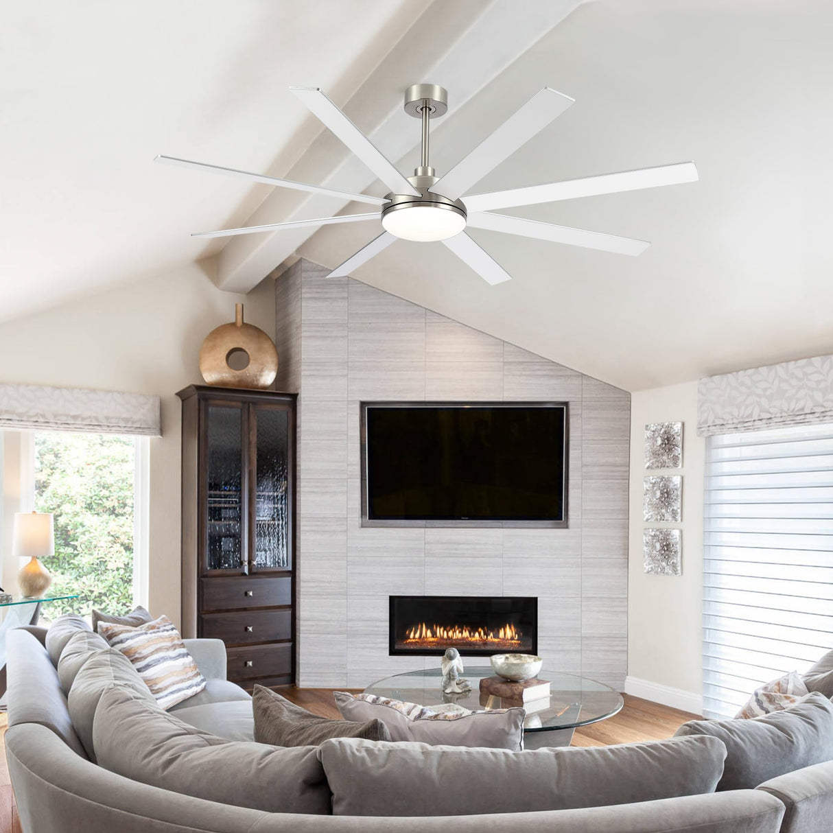 72 Inch Large Ceiling Fans with Lights and Remote, Modern Brushed Nickel Ceiling Fan for Indoor or Outdoor Patio, 6 Speed, Reversible, DC Motor, Timer, 3 CCT, Dimmable putroad