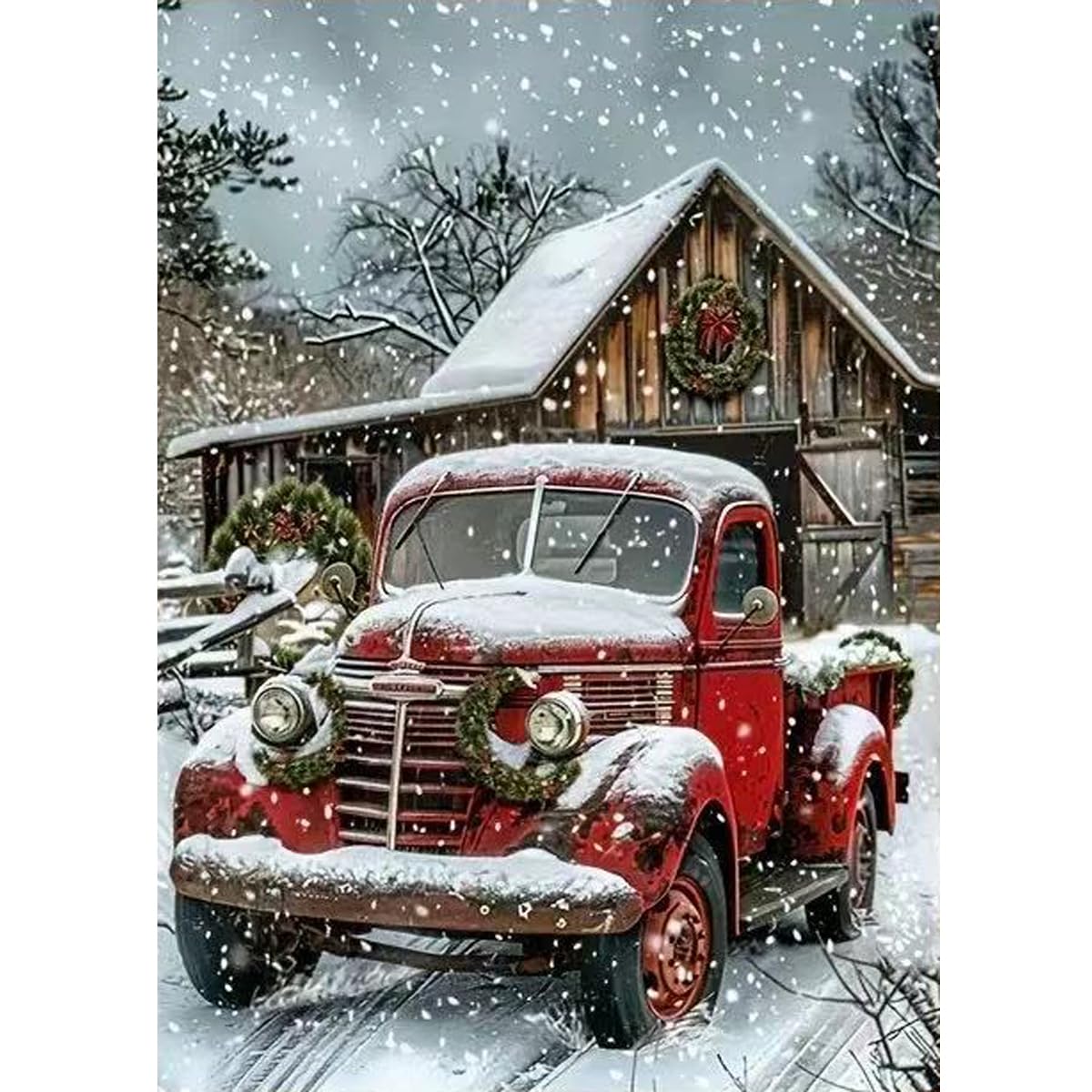 GEMFAMILY Winter Car Diamond Art Kits for Adults, 5D Diamond Painting Kits for Beginners,DIY Round Full Drill Diamond Painting Kits for Home Wall Decor 12 x 16 Inch GEMFAMILY