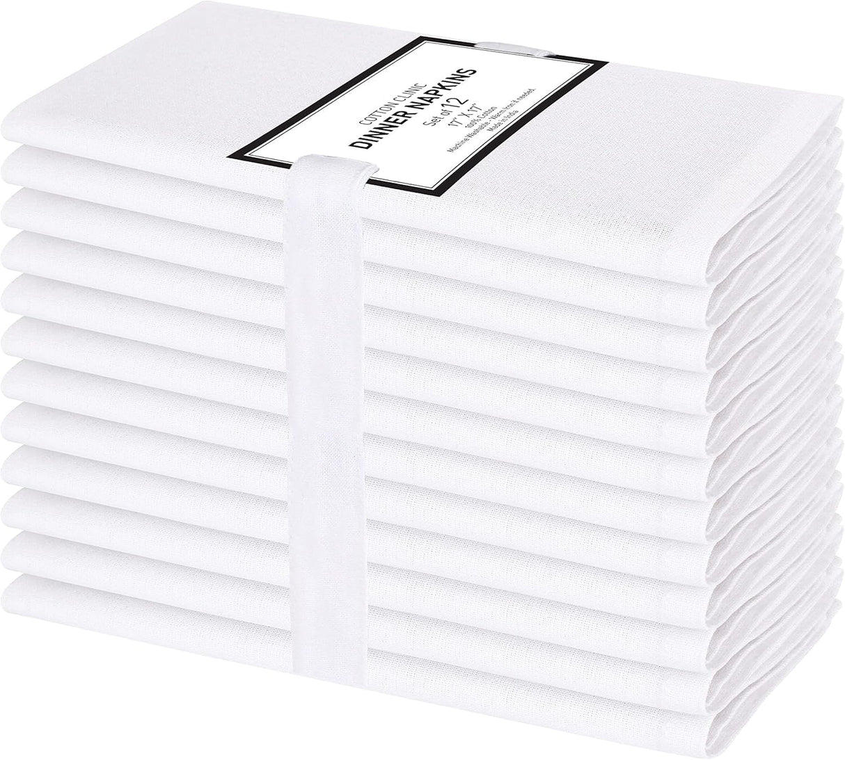 Cotton Clinic Cloth Dinner Napkins – Perfect Everyday Use Table Napkins – Soft Durable Washable – Ideal for Party Wedding Christmas Easter – Set of 12-17x17 inches White Napkins Cotton Clinic