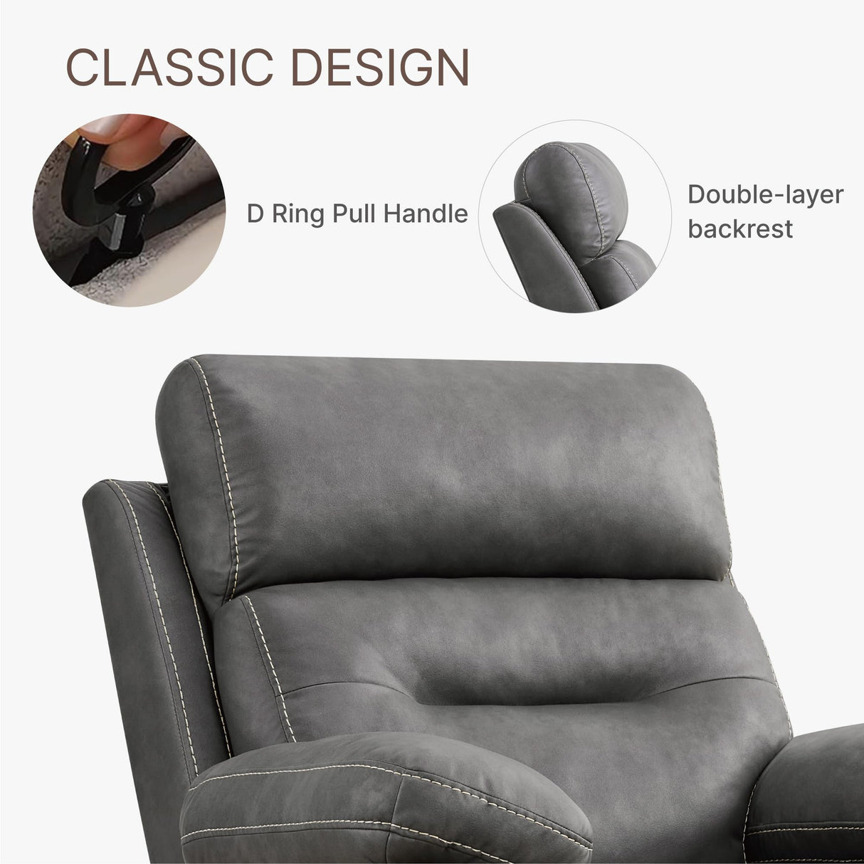 KISLOT Leather Recliner Chair Manual Sofa Rocker for Adults with Overstuffed Arm for Living Room Bedroom Home Theater Seating KISLOT
