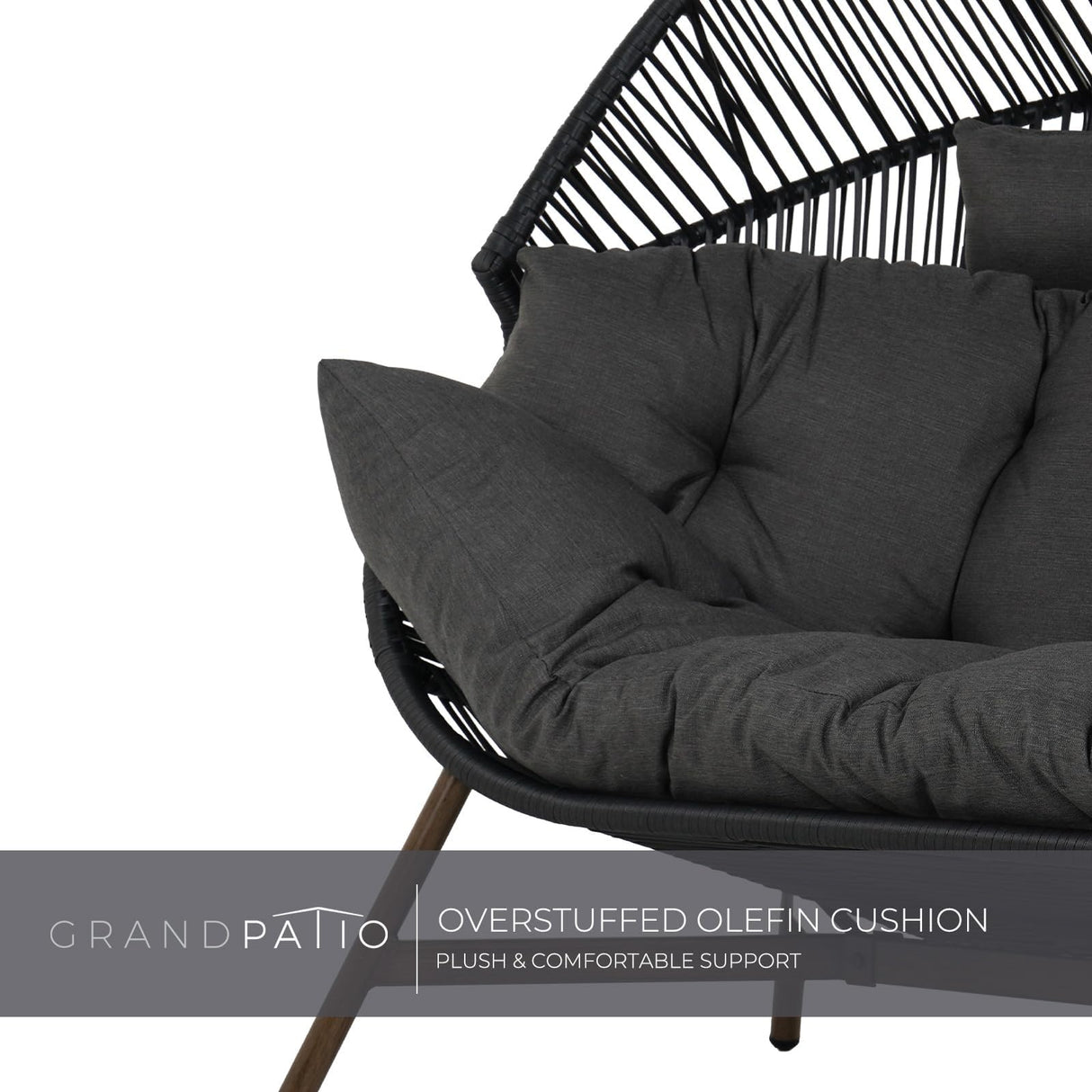 Grand patio Outdoor Modern 2-Seat Wicker Egg Chair with Cushion, Stationary Patio Loveseat Accent Chair, Grey Grand patio