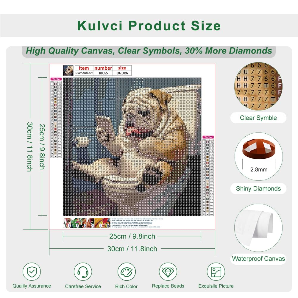 Kulvci Diamond Painting Kits for Adults, Dog Diamond Art Kits for Beginners, DIY 5D Diamond Painting with Round Gem Art Kits for Gift Home Wall Decor 12x12inch Kulvci