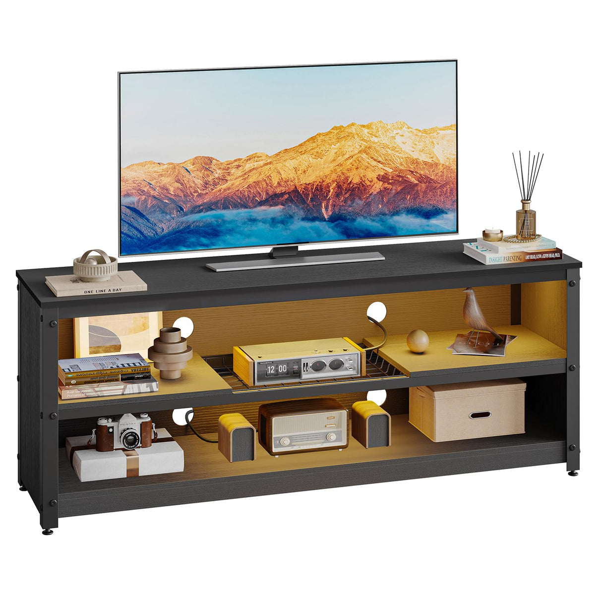 Bestier Gaming TV Stand with LED Light for TVs up to 60 Inch, Entertainment Center with Adjustable Shelves, Modern Industrial TV Media Console with Storage Shelves for Living Room Bedroom, Black Bestier
