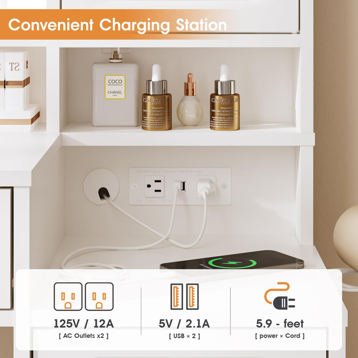 Mauqvit Vanity Desk with Mirror and Light,Vanity Desk with 2 Large Drawers, 2 Large Storage,Charging Station and 10 Lights 3 Lighting Modes Adjustable Brightness Dresser, White Maupvit