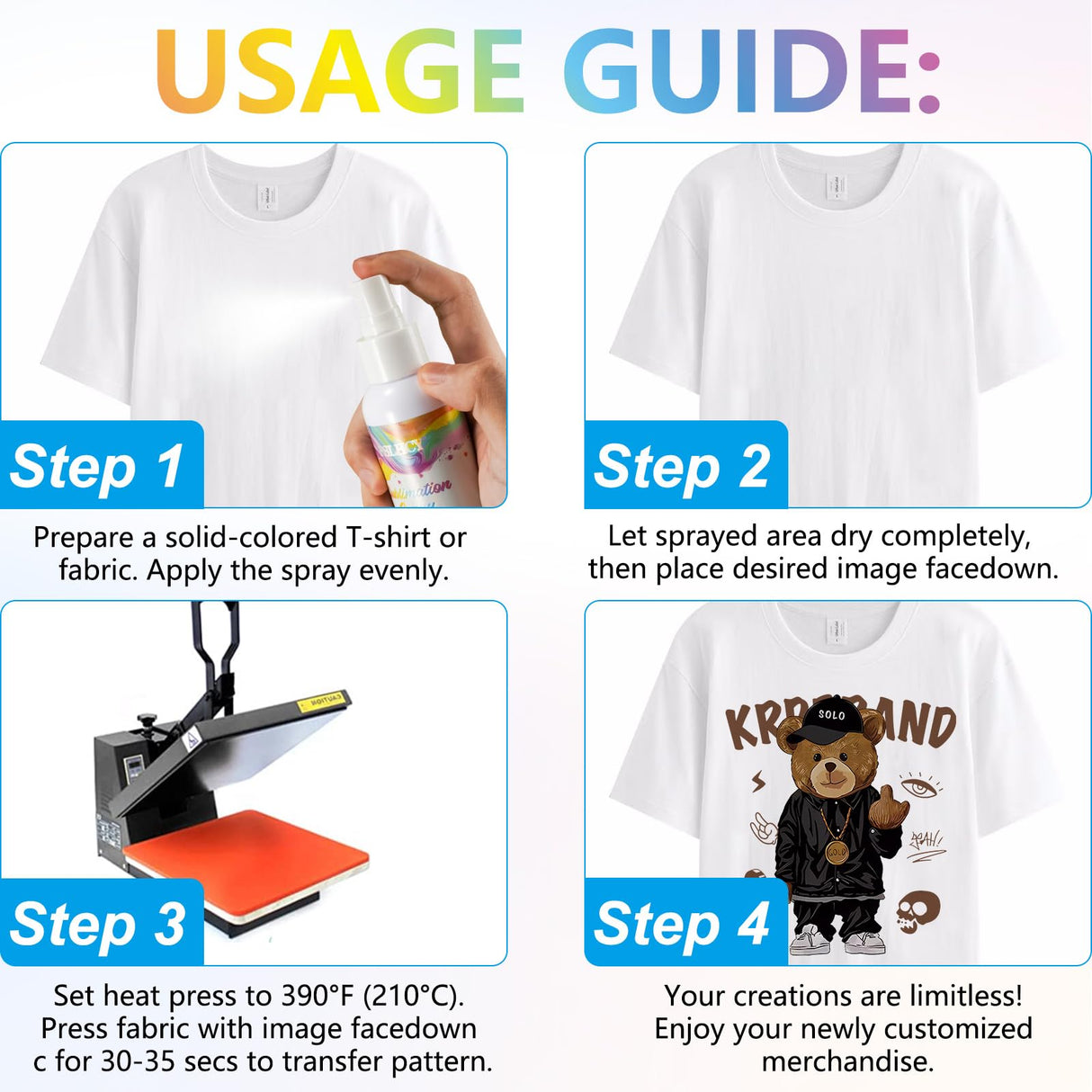 Sublimation Spray for Cotton Shirts, 120ML Sublimation Coating Spray for All Fabric, T-Shirts, Canvas, Polyester Fabric, Waterproof Quick Drying, Super Adhesion, High Gloss FSLHCY