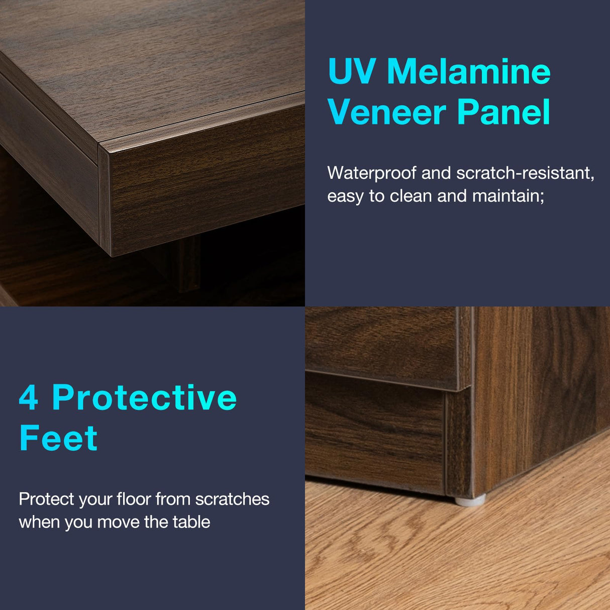 HOMMPA LED Nightstand with Wireless Charging Station Dark Walnut Mid Century Bedside Table with Led Light Smart Nightstand USB Port Type C Tall Night Table with 3 Drawers Wood Night Stand for Bedroom HOMMPA