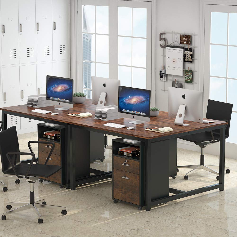 Tribesigns 2 Drawer Mobile File Cabinet with Lock, Wood Modern Filing Cabinet for Letter Size, Printer Stand with Rolling Wheels and Open Storage Shelf for Home Office(Rustic Brown) Tribesigns