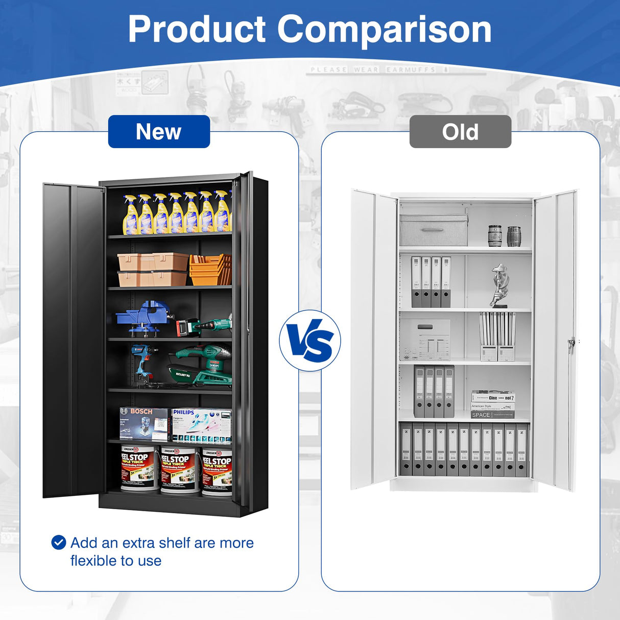 BYNSOE Metal Garage Storage Cabinet with 5 Adjustable Shelves Metal Locking Cabinet with Door Lockable Steel Tool Cabinets Door for Home, School, Office, Garage (Black, 71 inch) BYNSOE