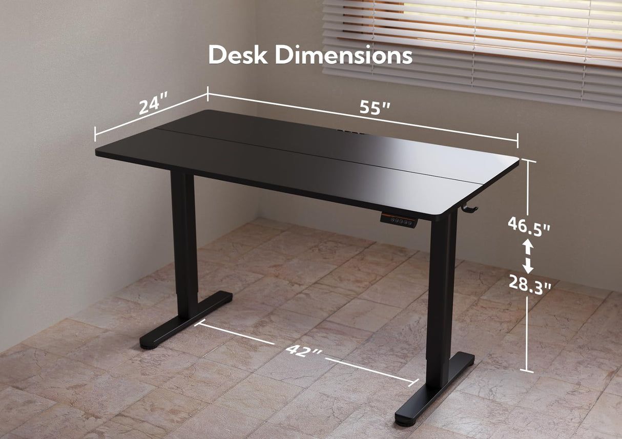 YDN Electric Standing Desk, Adjustable Height Stand up Desk, 55x24 Inches Sit Stand Home Office Desk with Splice Board, Black Top YDN