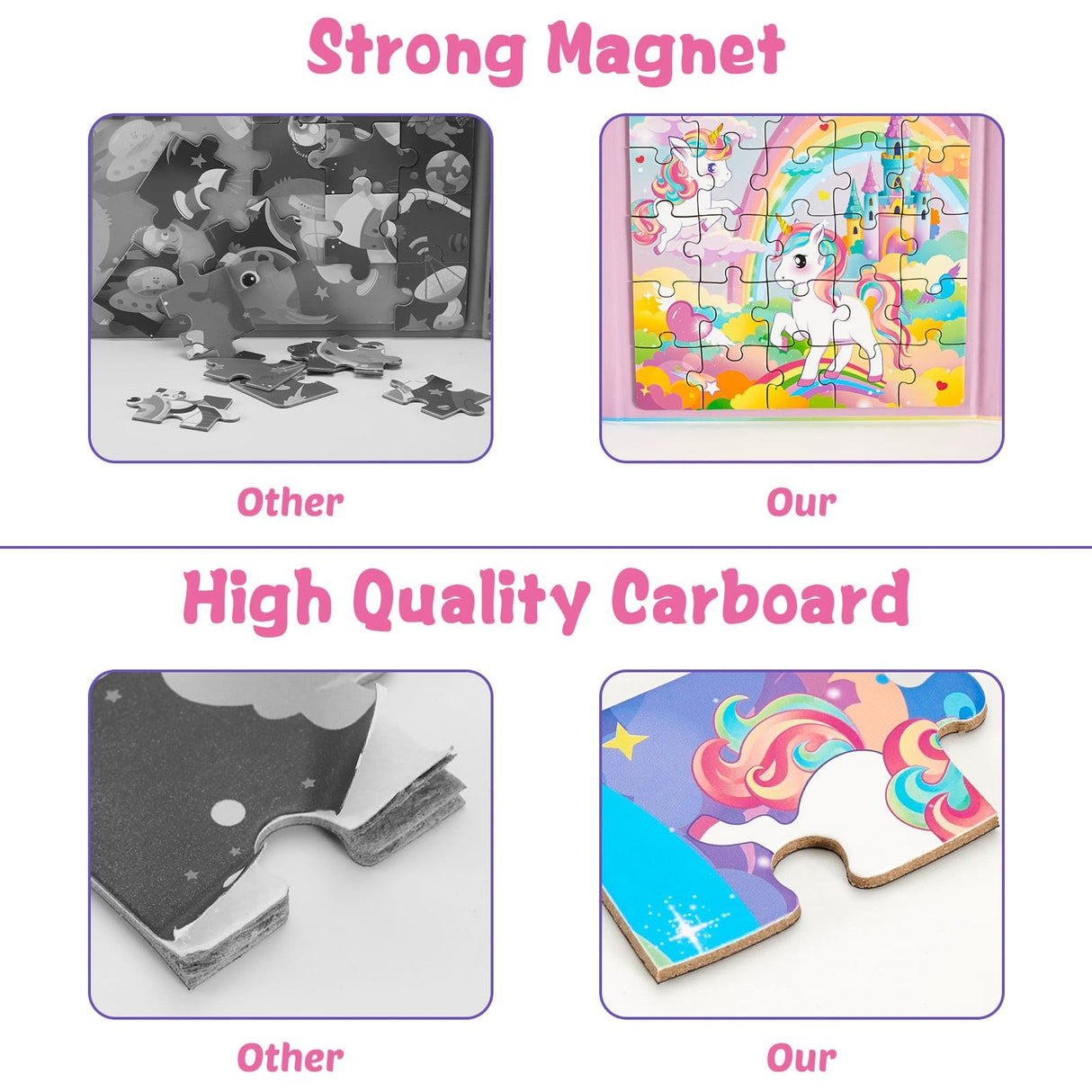 Unicorn Magnetic Puzzle for Kids 3-5, 75 pcs Magnetic Travel Puzzles Games for Toddlers Ages 3-8 Car Plane Road Trip Activities 3 in 1 Toys Gift for Girls WERNNSAI