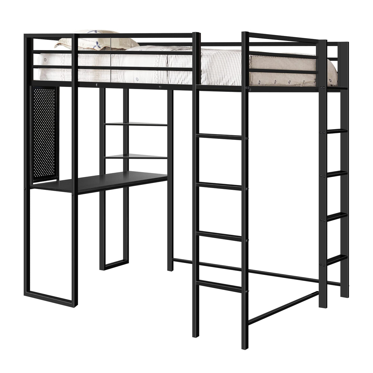 ADOVA Space-Saving Twin Loft Bed with Desk, Shelves, and Dual Ladders ADOVA