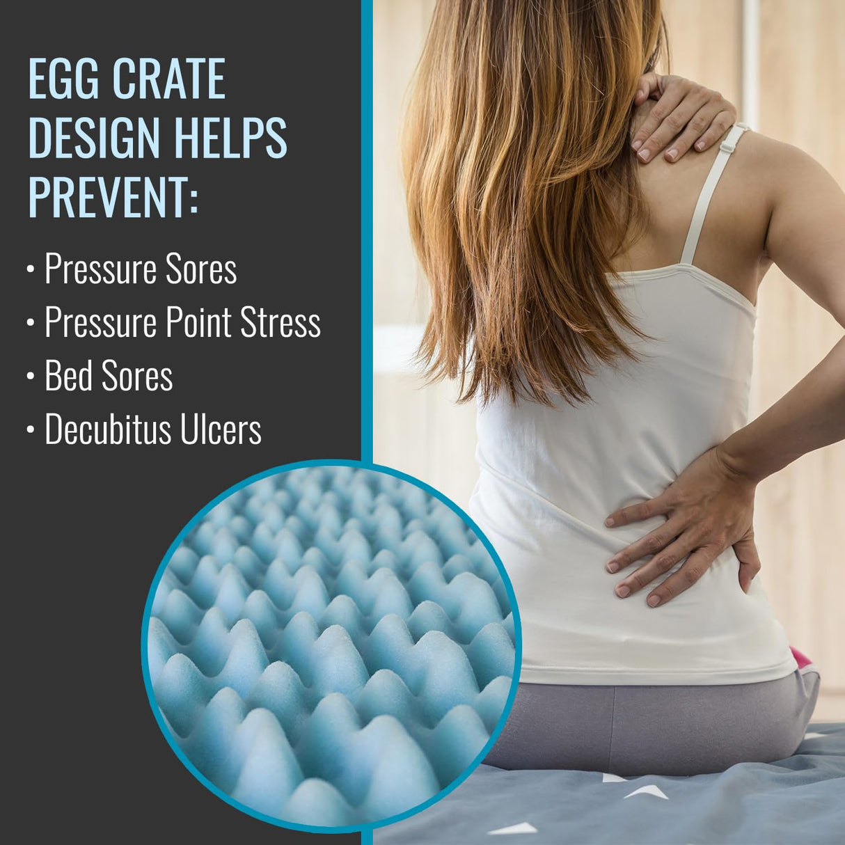 DMI 2-Inch Foam Mattress Topper, Egg Crate Foam Pad for Support, Air Circulation, Pressure Relief & Weight Distribution, Twin Size 33 x 72, Blue DMI