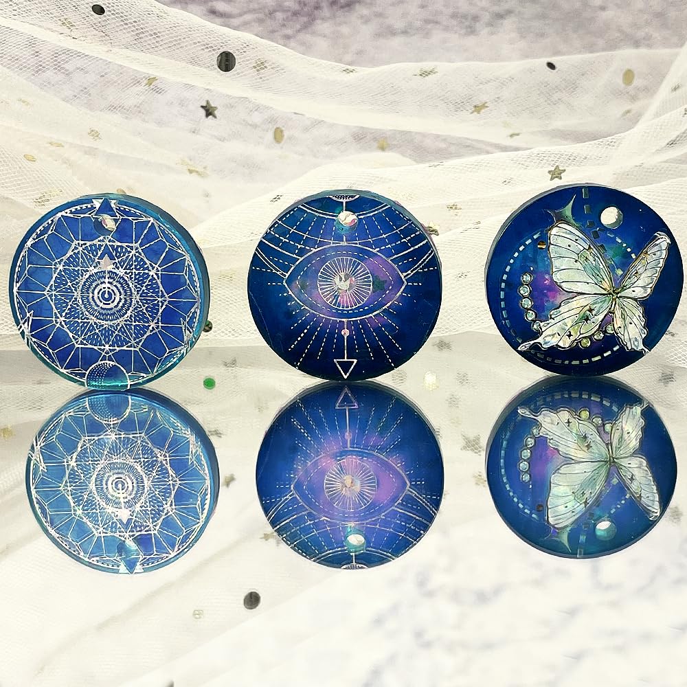 RESINWORLD 12-Cavity 1.37'' Shiny Flat Circle Silicone Mold with Hole, Round Keychain Mold, Pendant/Earrings Mold, Pet Tag Resin Casting Mold ResinWorld